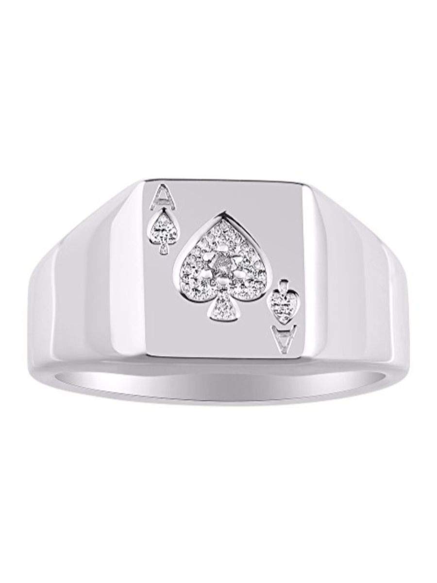 Stylish Rylos Men's Sterling Silver & Gold Plated Poker Ring - Ace of Spades Design with Diamonds (Sizes 6-13) | Perfect for Casino Nights, Gifts & Everyday Fashion Jewelry