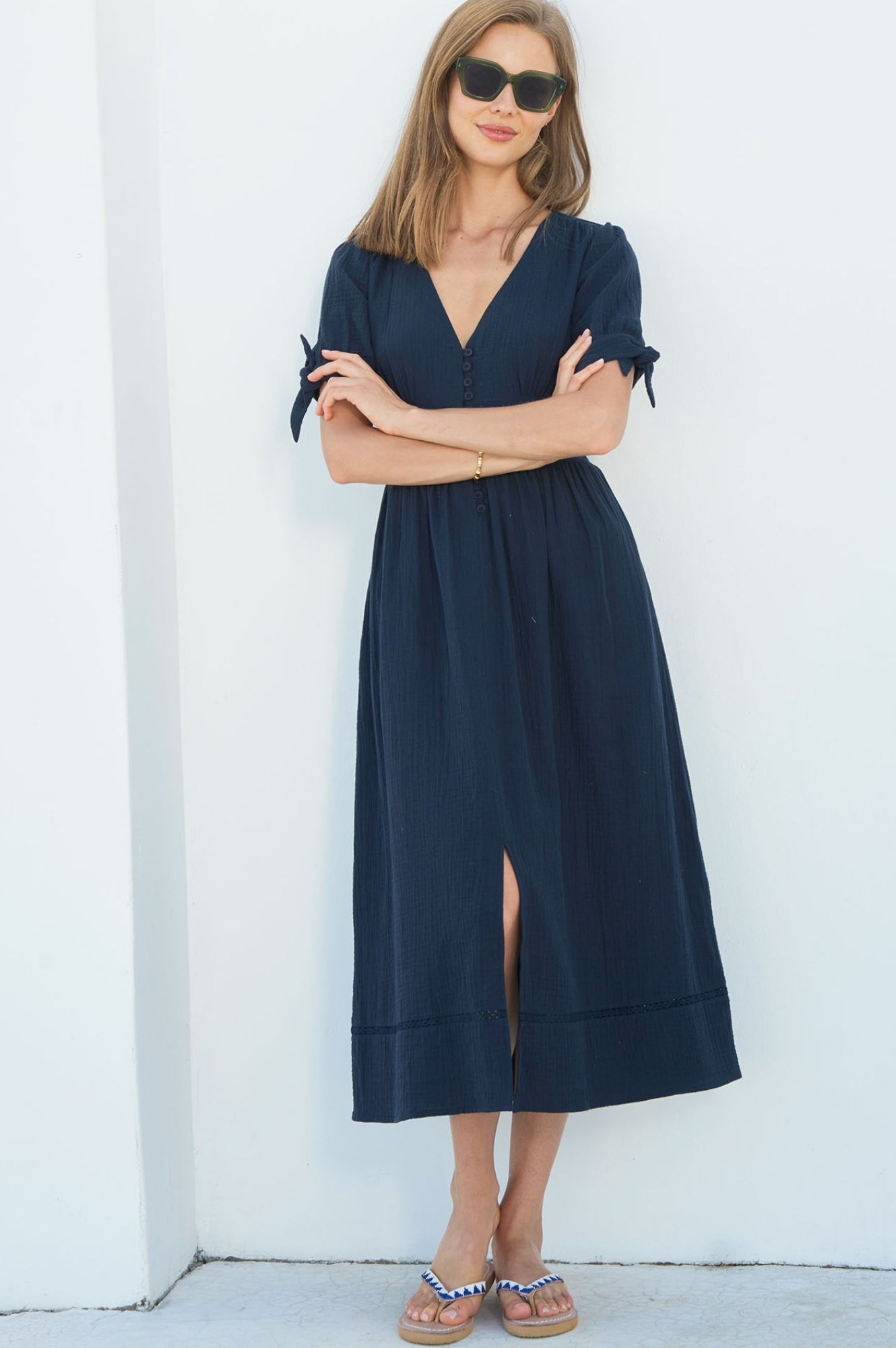 Olga Cheesecloth Dress for Women - Navy Blue Boho Maxi Dress | Perfect for Beach, Summer, and Casual Outings