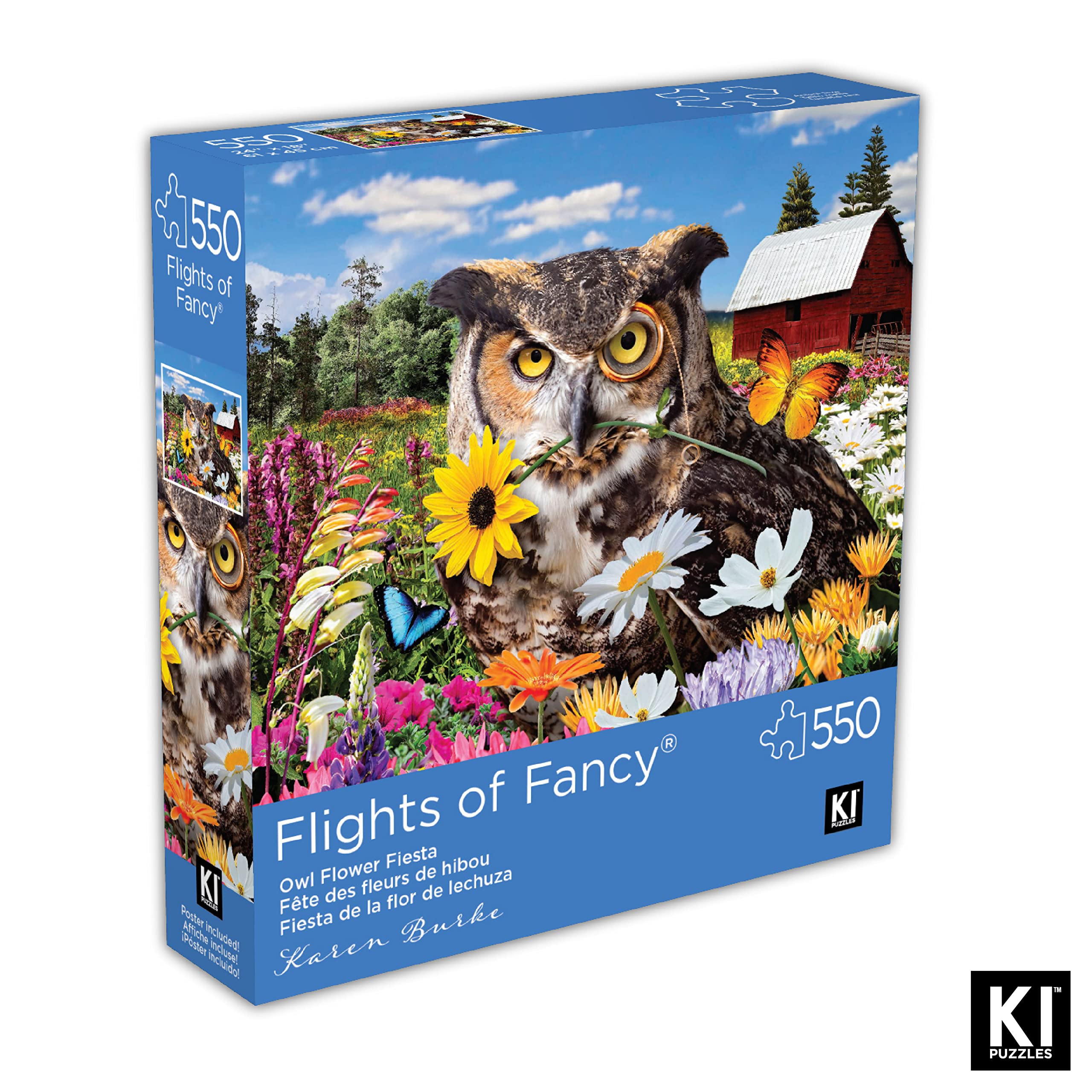 550-Piece Owl Flower Fiesta Jigsaw Puzzle for Adults - Whimsical Bird Art by Karen Burke (24