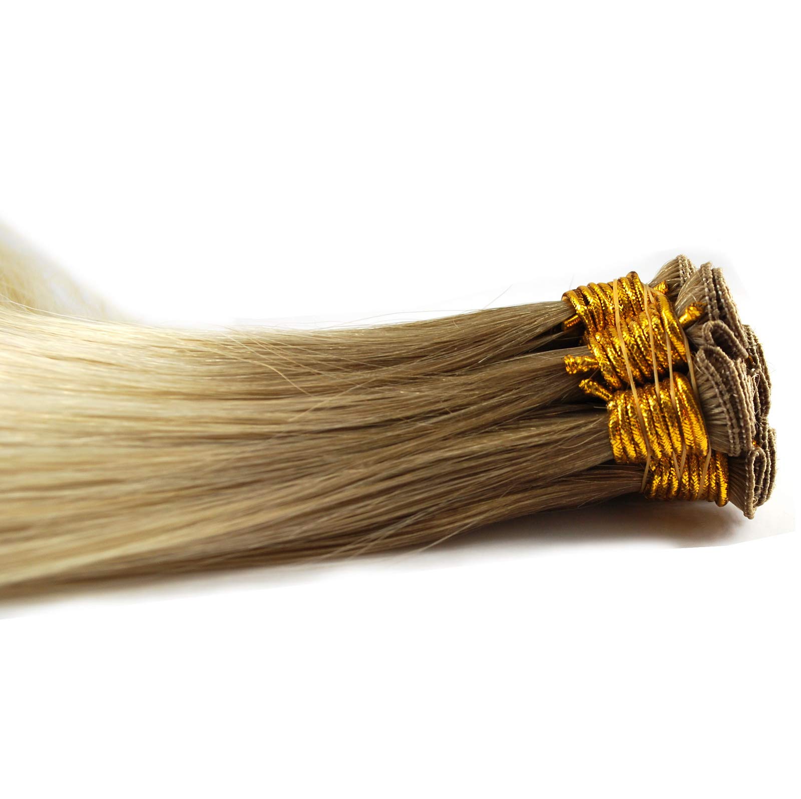 Premium 18/60 Dark Root White Blonde Hand-Tied Virgin Human Hair Weft Extensions 14-20 Inches (16