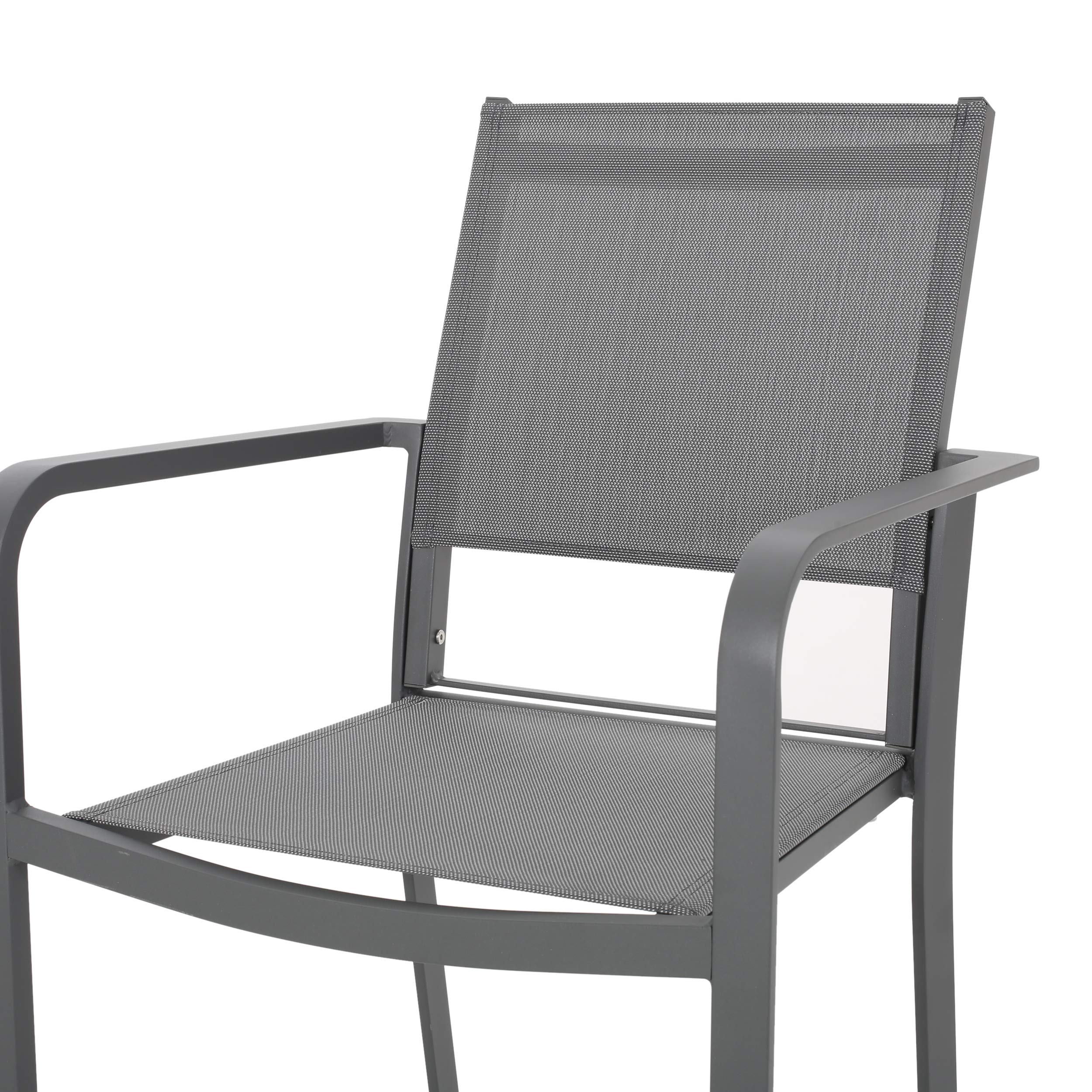 Modern Aluminum Outdoor Dining Chairs with Mesh Seat (Set of 2) - Gun Metal Gray & Dark Gray - Weather-Resistant Patio Furniture for Garden, Poolside & Backyard Dining