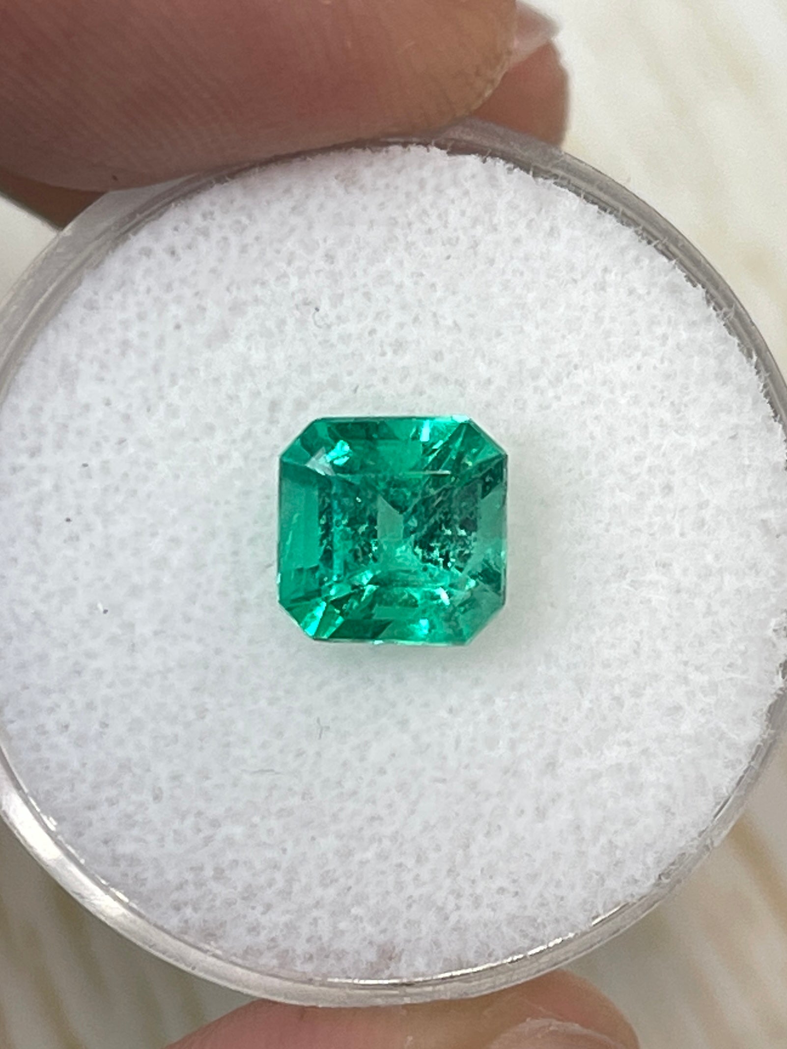 1.64 Carat Natural Colombian Emerald - 7.4x7.3mm Yellowish Green Asscher Cut Loose Gemstone for Jewelry Making, Engagement Rings & Fine Collections