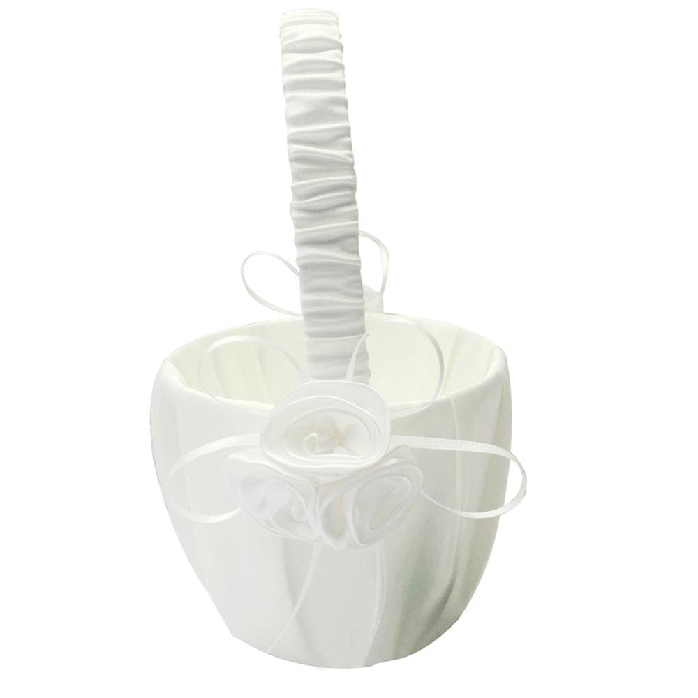 Elegant Wedding Ring Pillow Basket with Rose Buckle & Satin Ribbons - Floral Storage Basket for Flower Girls - Perfect for Wedding Ceremonies, Bridal Showers & Romantic Decor