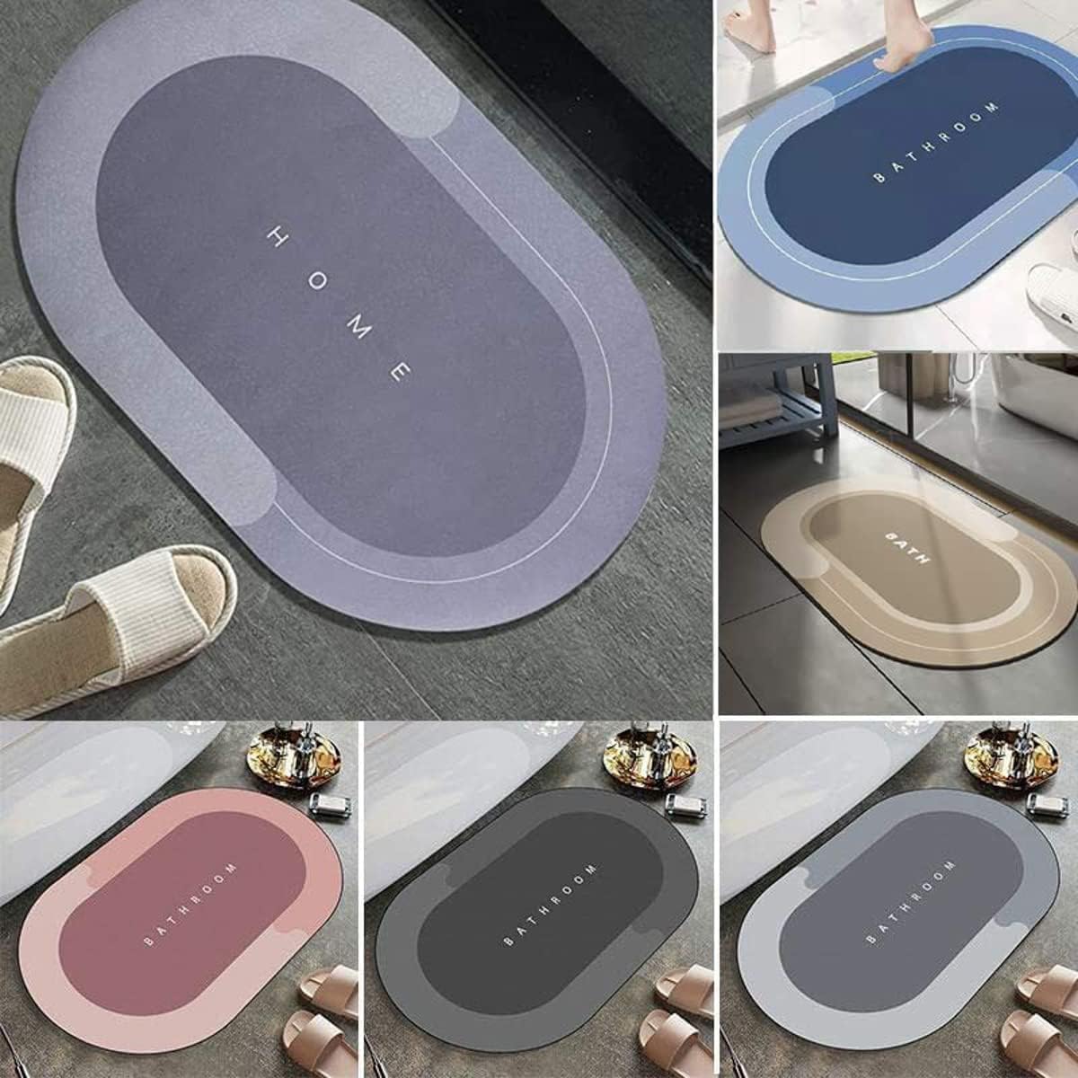 Non-Slip Quick Dry Bath Mat - Super Absorbent Diatomite Bathroom Floor Mat, Anti-Skid Shower Mat for Wet Areas, Grey (Pack of 1) - Perfect for Bathroom, Shower, Poolside & Entryway Safety