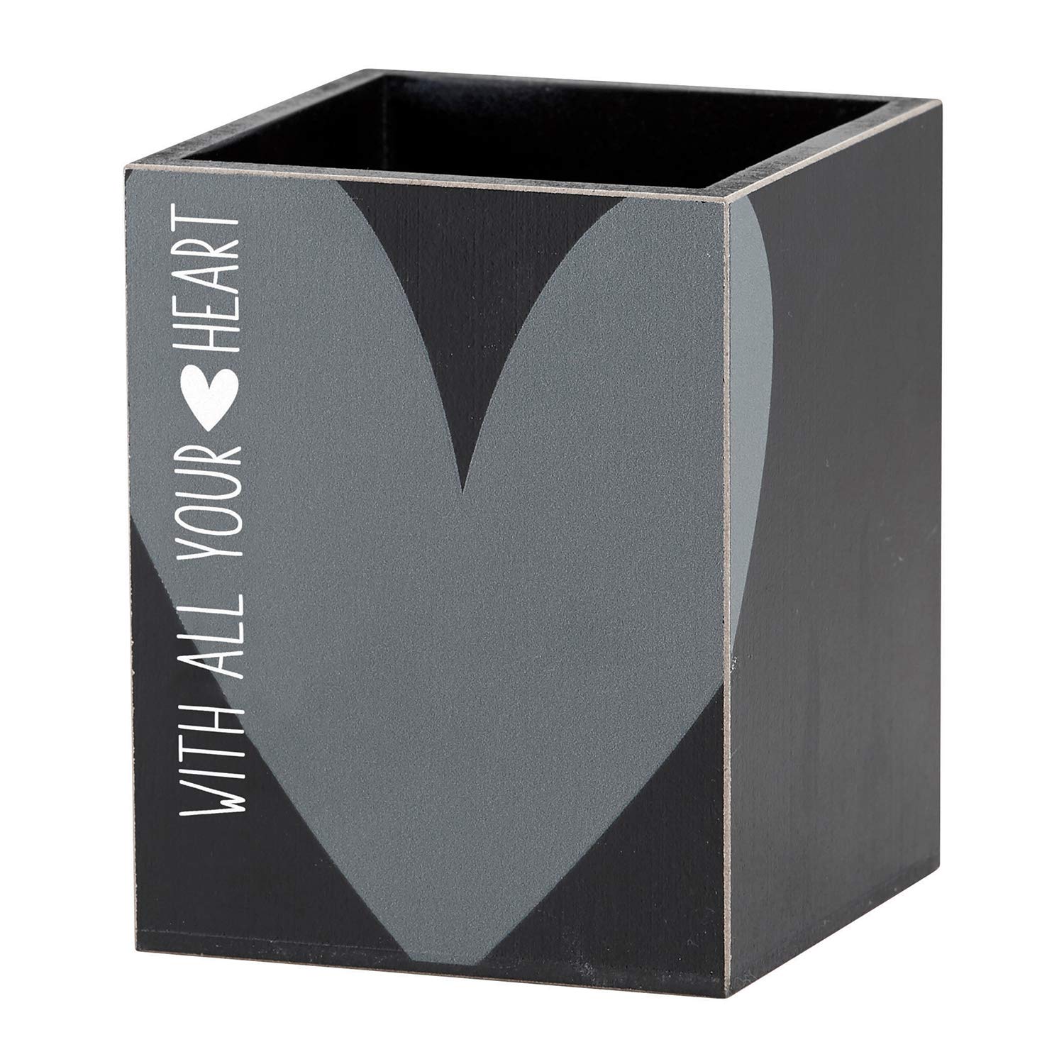 Creative Brands Faithworks - Wooden Cube Pen & Pencil Holder Organizer, 3 x 3 x 3.75 Inches, Heart Design - Perfect for Office Desk, Study Table & Gift Giving