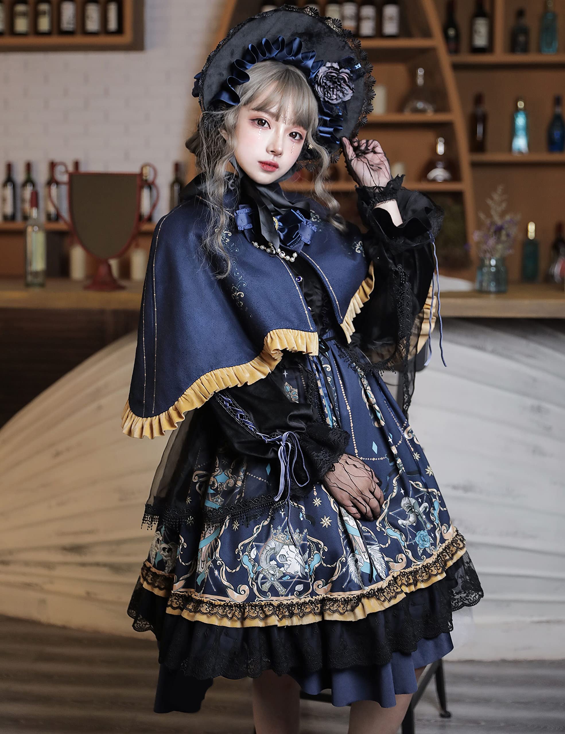 Gothic Lolita Cape Dress for Women - Plus Size Black One Piece Kawaii Clothing | Perfect for Cosplay, Halloween, and Gothic Fashion Events