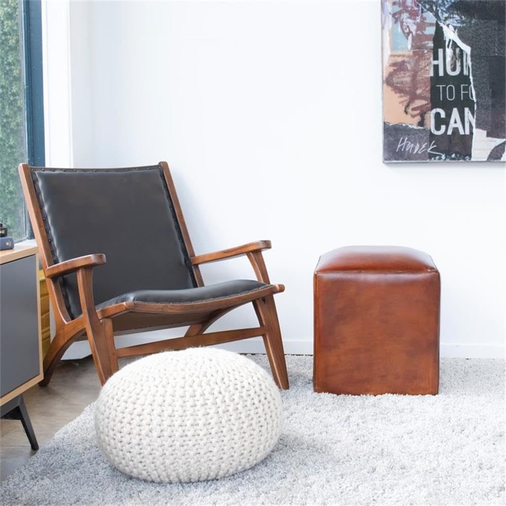 Home Square 2-Piece Genuine Leather Furniture Set - Bench & Ottoman for Living Room, Bedroom, or Entryway Decor
