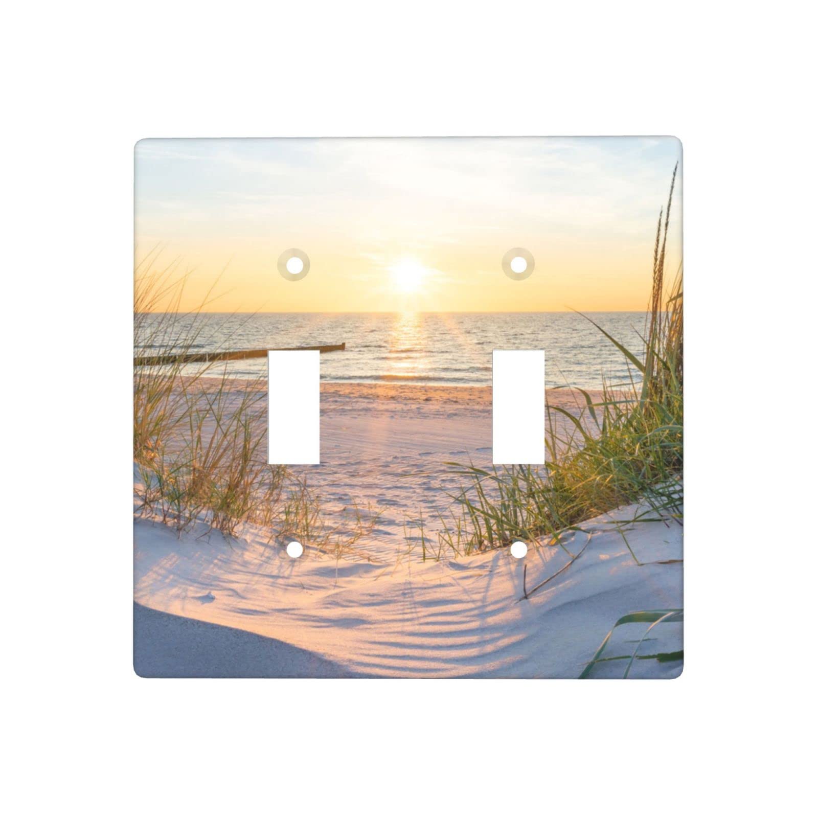 Ocean Beach Themed 2 Gang Light Switch Cover - Decorative Double Toggle Wall Plate, Standard Size Faceplate for Home & Office Decor - Perfect for Coastal, Beach House, and Nautical Theme Rooms