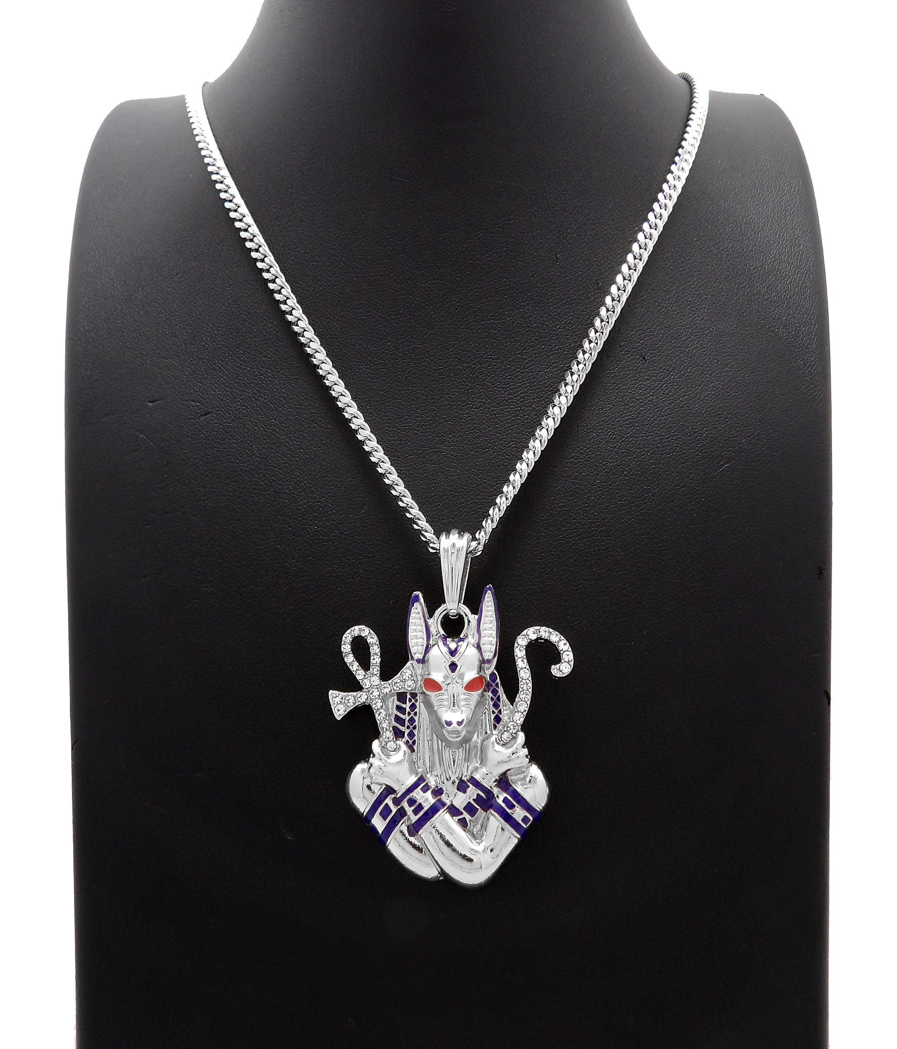 18K White Gold Iced Anubis Pendant with 18