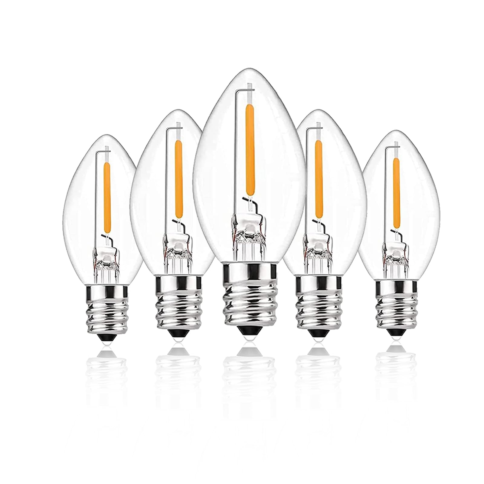 25 Pack C7 LED Night Light Bulbs - Warm White 0.6W E12 Candelabra Base - Clear Replacement Bulbs for Christmas & Halloween Outdoor String Lights - Perfect for Holiday Decor, Party Lighting & Home Ambiance