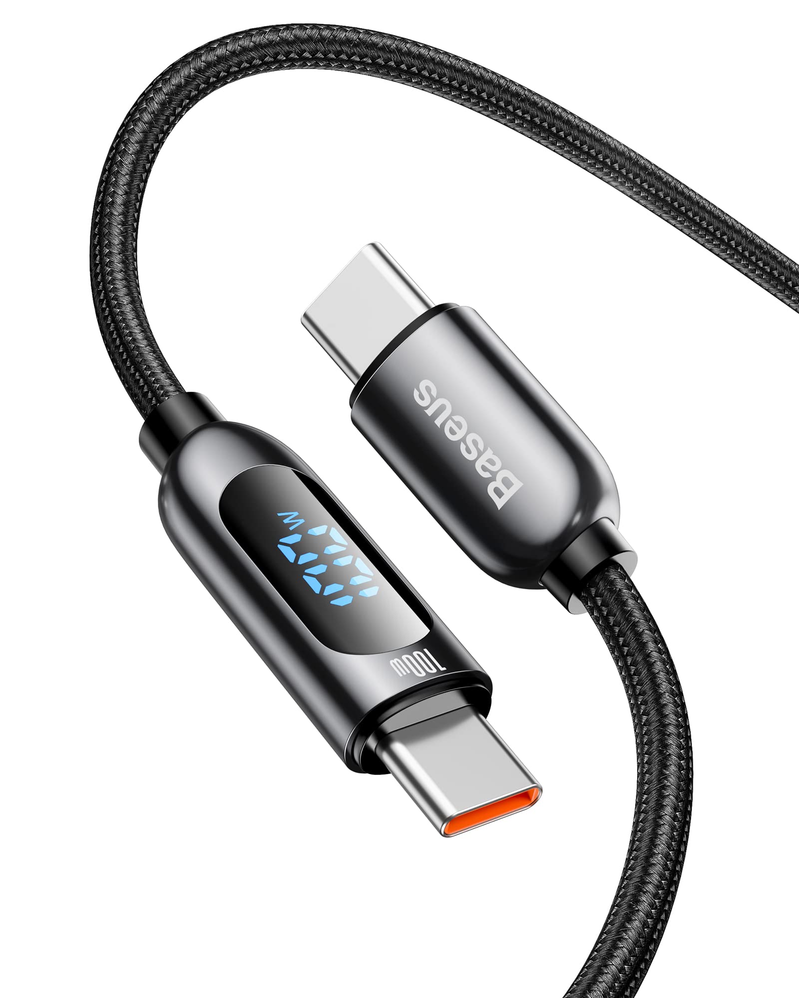Baseus PD 100W USB C to USB C Fast Charging Cable - 6.6ft Nylon Braided Type C Cable with LED Display & Zinc Alloy Connector - Compatible with MacBook Pro, Samsung Galaxy S21/S20/Note 20, Google Pixel - Perfect for Home, Office & Travel Charging
