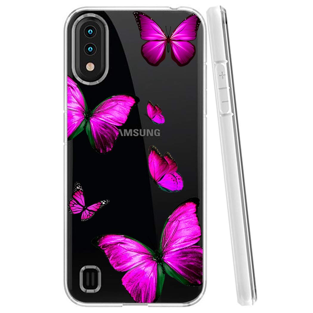 Samsung Galaxy A01 Clear Case for Women - Soft TPU Shockproof Protective Phone Cover with Rose Butterfly Design | Perfect for Everyday Use, Work & Travel