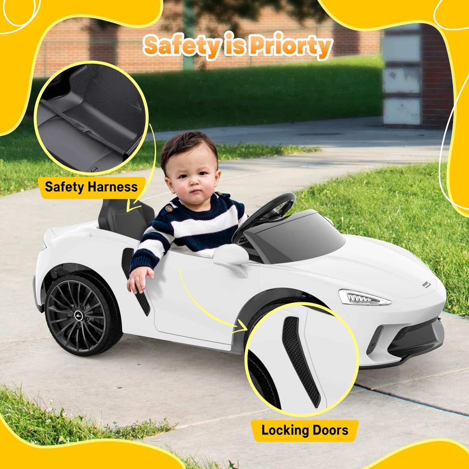 12V Licensed Kids Ride On Car with Parent Remote Control - LED Headlights, Sound System & 2-Speed Electric Vehicle - White Toy Car for Toddlers | Perfect for Birthday Gifts, Outdoor Play & Backyard Fun