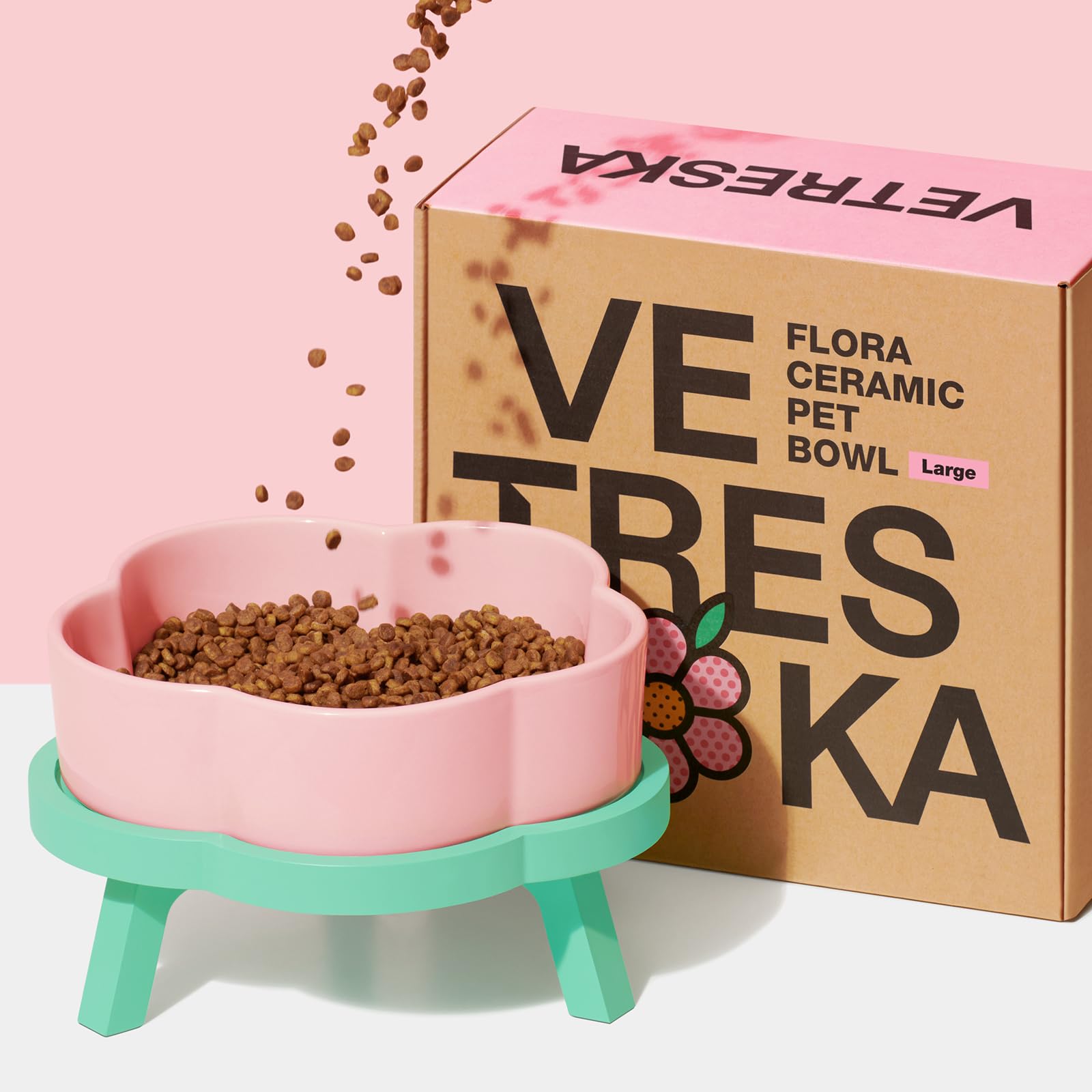 VETRESKA 40oz Ceramic Elevated Dog Bowls with Bamboo Stand - Raised Dog Food & Water Bowl for Medium/Large Breeds - Perfect for Dining Areas, Kitchens & Pet Feeding Stations