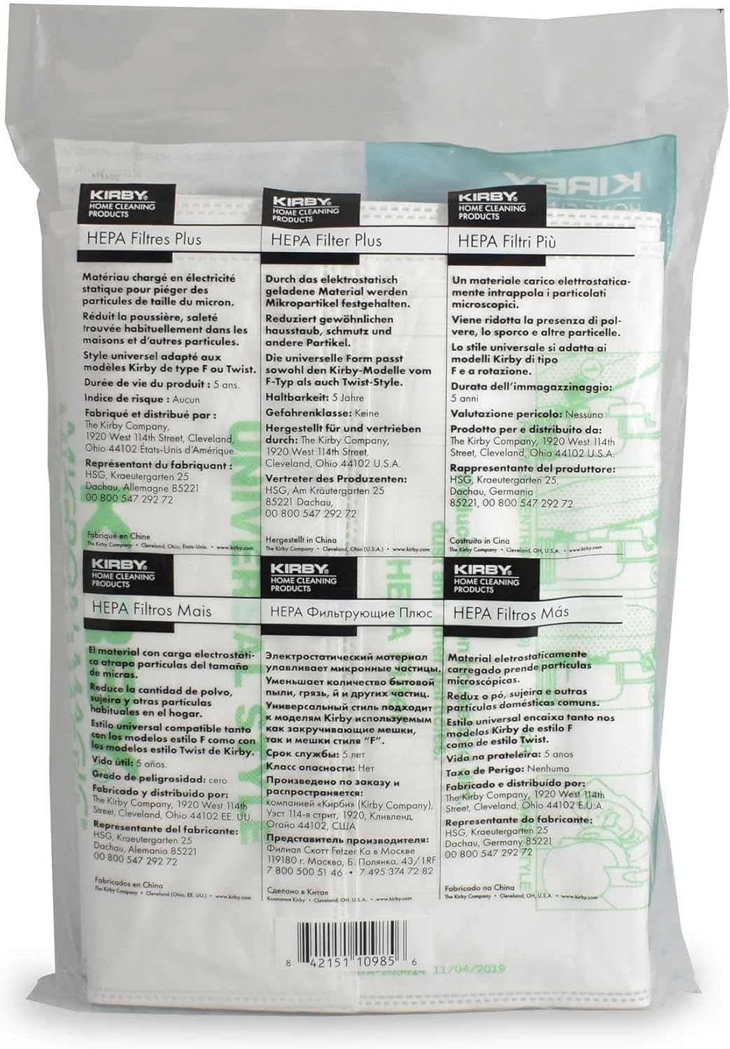 Kirby MicroAllergen Plus HEPA Filter Bags 6-Pack (204814) - Compatible with F-Style & Twist-Style Vacuums - 54 Bags/Case - Ideal for Allergy Relief & Deep Cleaning