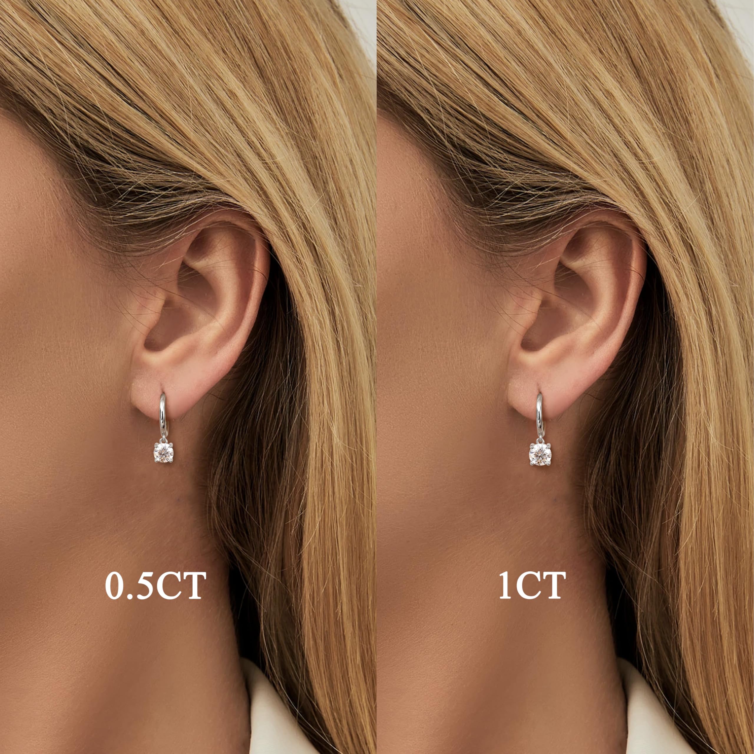 1.0ct-2.0ct D Color Moissanite Hoop Earrings in 18K White Gold & Sterling Silver | Lab-Created Diamond Alternative | Elegant Drop Dangle Earrings for Women | Perfect for Weddings, Parties & Special Occasions