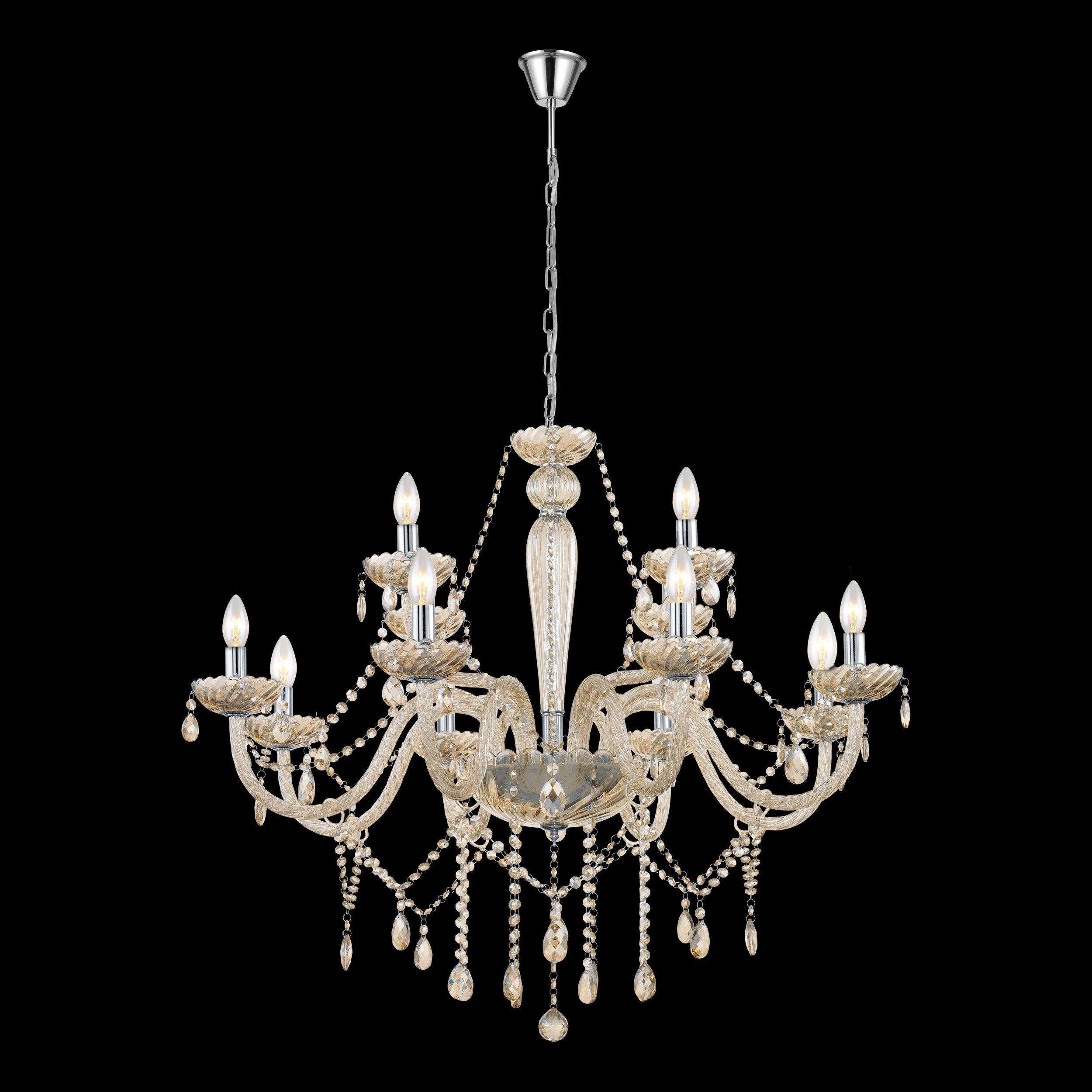 Eglo Basilano 12-Light Chrome & Cognac Glass Chandelier - Modern Crystal Ceiling Light Fixture for Dining Room, Living Room, Bedroom & Foyer Lighting Decor
