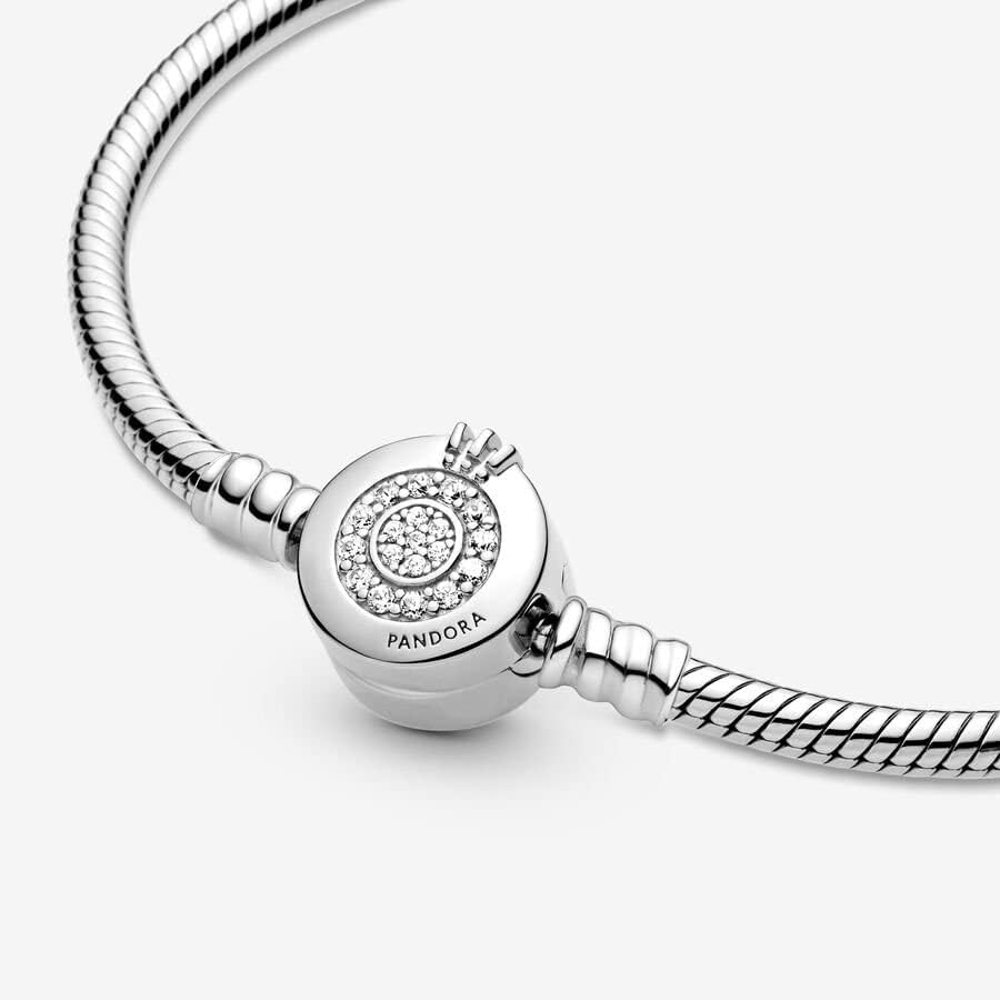 PANDORA Moments Sparkling Crown O Pavé Clasp Snake Chain Bracelet for Women - Elegant Jewelry Gift with Gift Box - Perfect for Anniversaries, Birthdays & Special Occasions