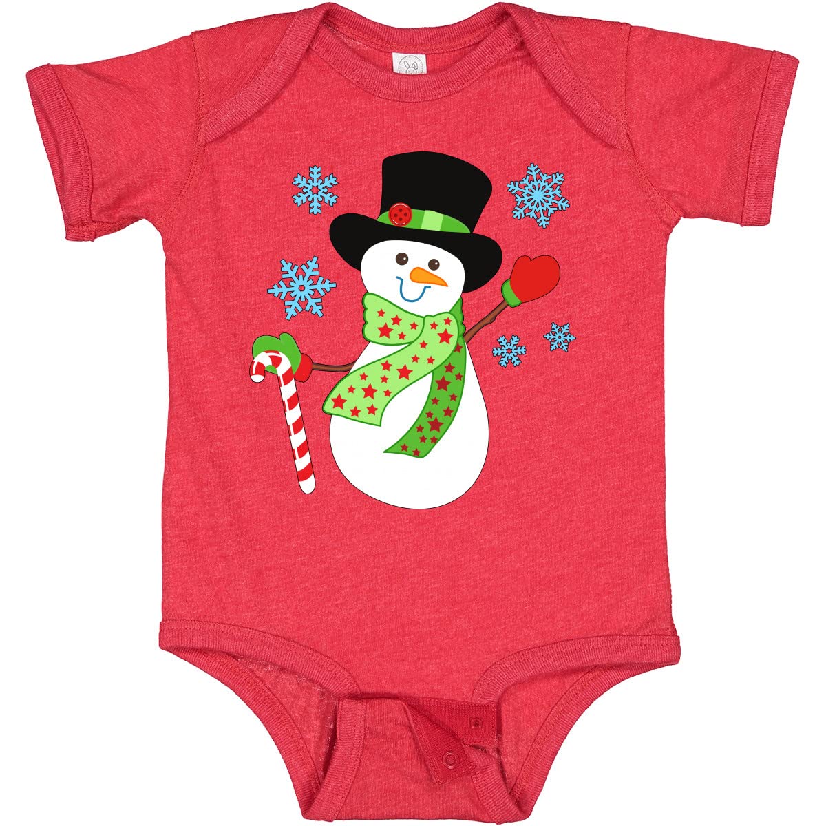 Inktastic Christmas Snowman in Top Hat with Candy Cane Baby Bodysuit - Cute Holiday Outfit for Infants & Toddlers - Perfect for Family Photos, Christmas Parties & Festive Celebrations