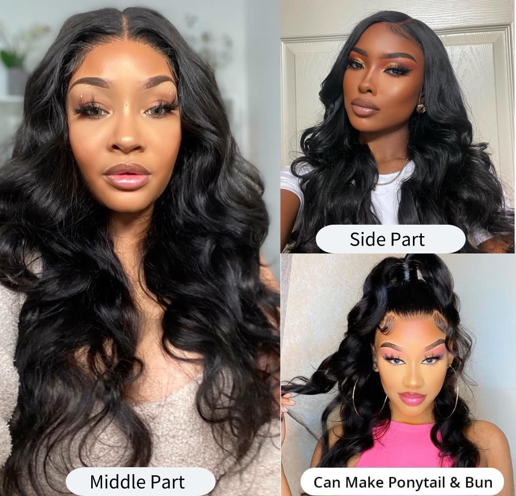 5X5 HD Lace Closure Wigs Human Hair - Brazilian Body Wave 180 Density Glueless Wig with Pre Plucked & Pre Cut Lace - No Glue Needed for Easy Wear & Go - Perfect for Daily Use, Parties, Weddings and Special Occasions