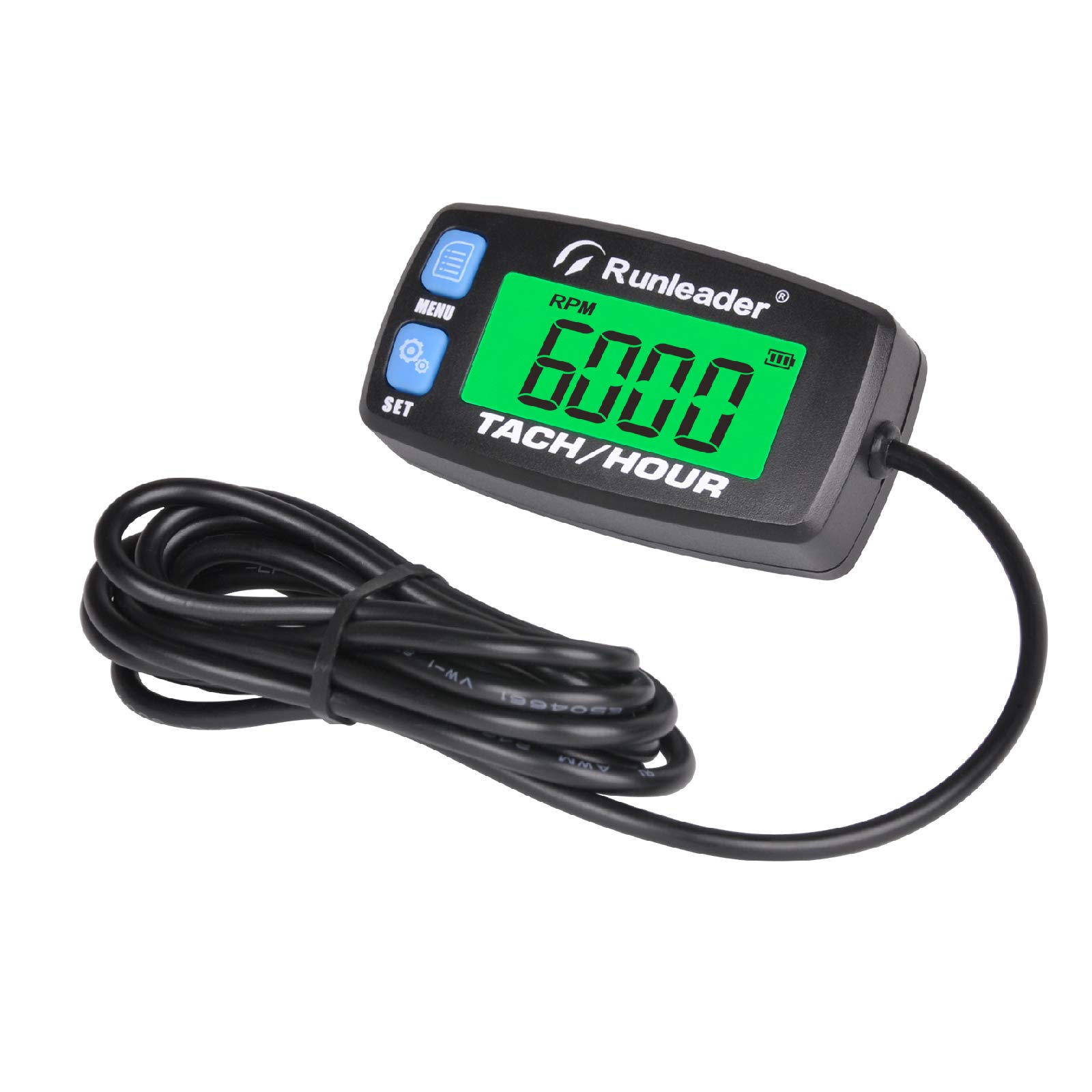Runleader Digital Tachometer Hour Meter with Backlight Display - Replaceable Battery RPM Gauge for Lawn Mower, Generator, Air Compressor, Motorcycle, Pressure Washer (Blue) - Perfect for Equipment Maintenance & Performance Monitoring