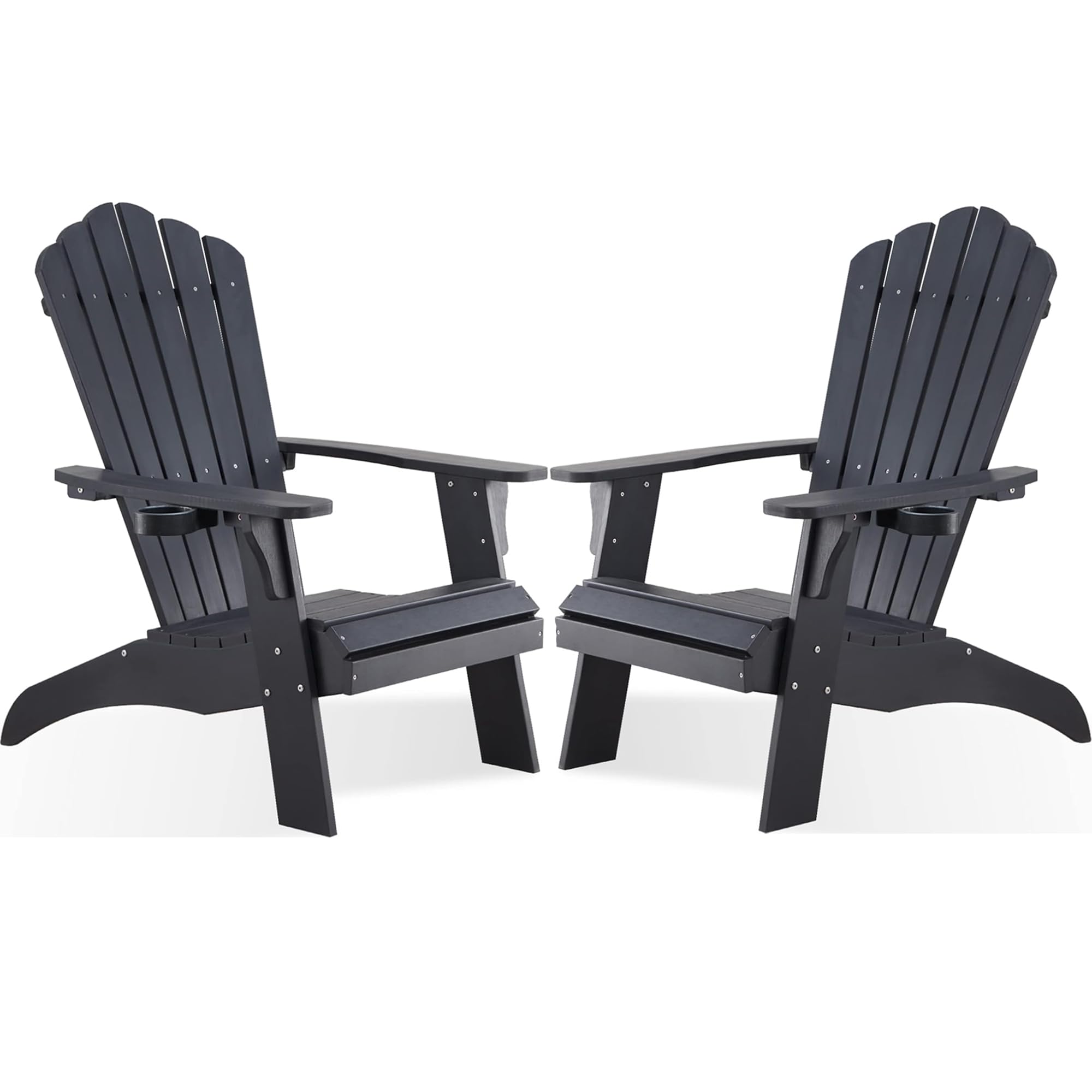 Premium Oversized Adirondack Chair with Cup Holder - Heavy Duty 350Lbs Capacity Poly Lumber Patio Furniture - Weather Resistant Outdoor Seating for Garden, Backyard & Fire Pit Areas - Perfect Relaxing Gift for Parents (Set of 2, Black) - Ideal for Porch Lounging, Poolside Relaxation & Outdoor Gatherings