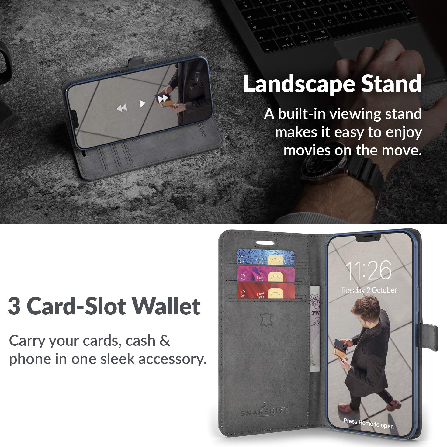 Premium Genuine Leather Wallet Case for iPhone 12 Pro - RFID Blocking Flip Cover with Card Slots & Kickstand - Slim Protective Phone Case for Men & Women - Perfect for Work, Travel & Everyday Use