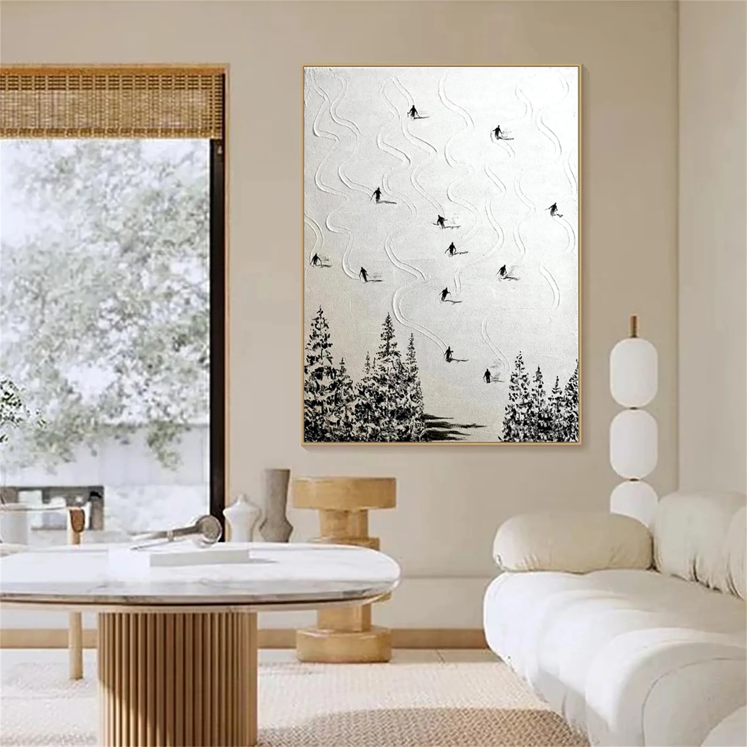 Premium Skiing Sport Art Textured Painting Canvas - Winter Sports Wall Decor #MM217 - Perfect for Ski Lodge, Cabin & Mountain Home Decor