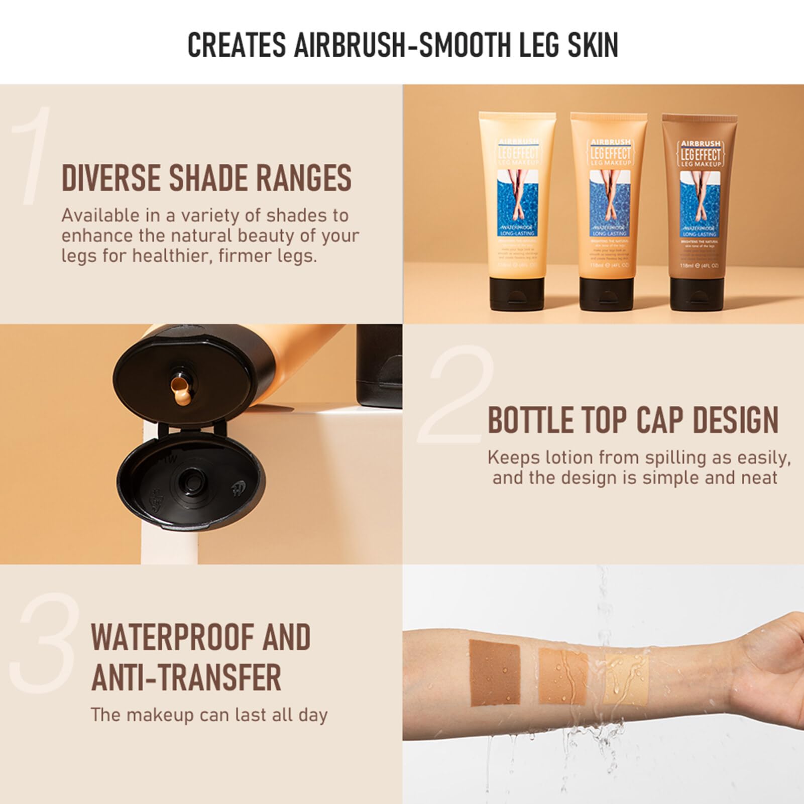 Waterproof Full Coverage Body Makeup for Legs & Body - Even Skin Tone, Conceals Tattoos & Scars - 4 Oz/118ml Body Foundation - Perfect for Daily Wear, Special Events & Photo Shoots