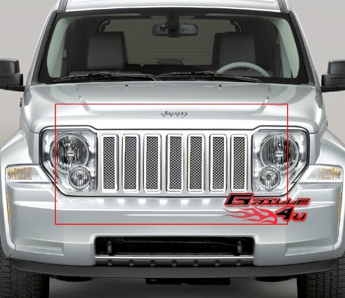 2008-2012 Jeep Liberty Main Upper Chrome Mesh Front Grille Insert - APS J75551T Compatible Replacement - Upgrade Your SUV's Style for Off-Roading & Urban Driving