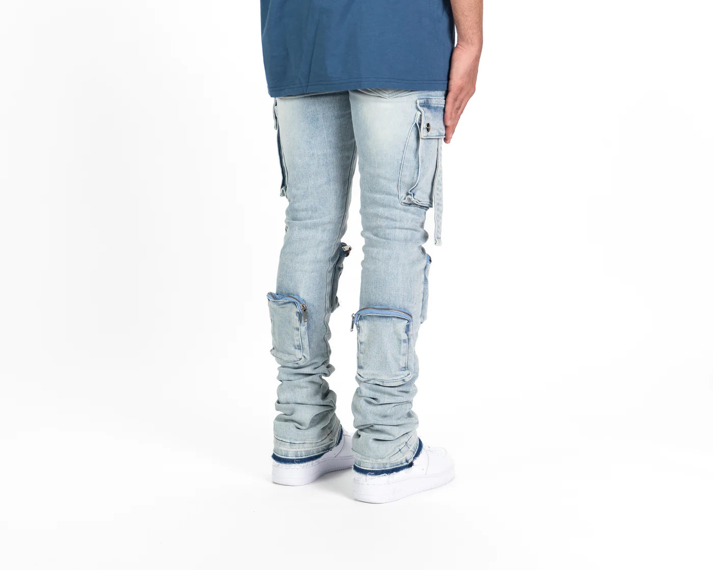 NEVER LOOK BACK CARGO FLARE STACK DENIM Jeans for Women - High Waisted Wide Leg 90s Vintage Style Pants for Casual Wear and Street Fashion