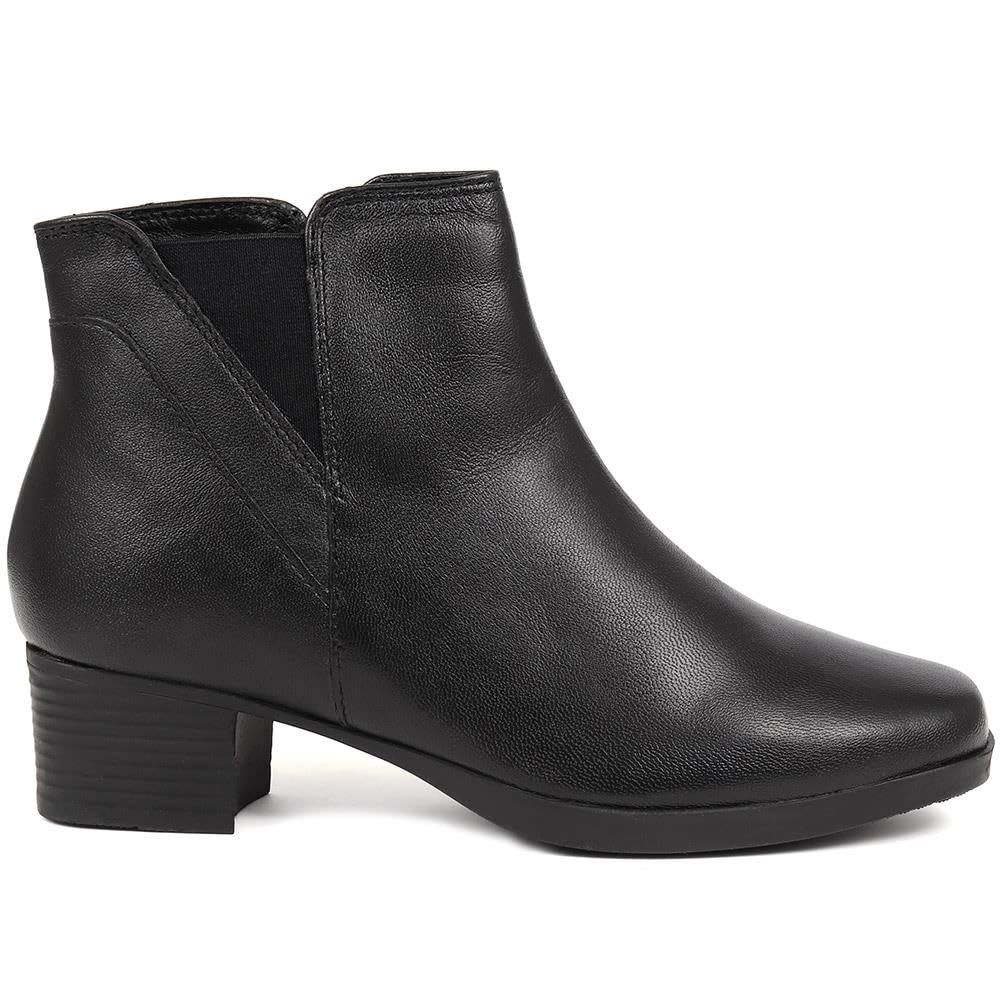 Women's Black Leather Chelsea Ankle Boots with Side Zip - Comfortable Heeled Booties for Women - Soft Lined Casual Shoes for Everyday Wear, Office, and Night Out