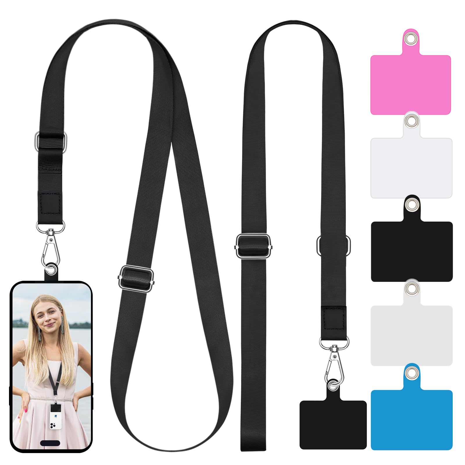 Universal Phone Lanyard 2 Pack - Adjustable Crossbody Cell Phone Strap with 5 Tethers for iPhone, Samsung & Smartphones - Neck & Shoulder Wear for Work, Travel & Outdoor Activities (Black)