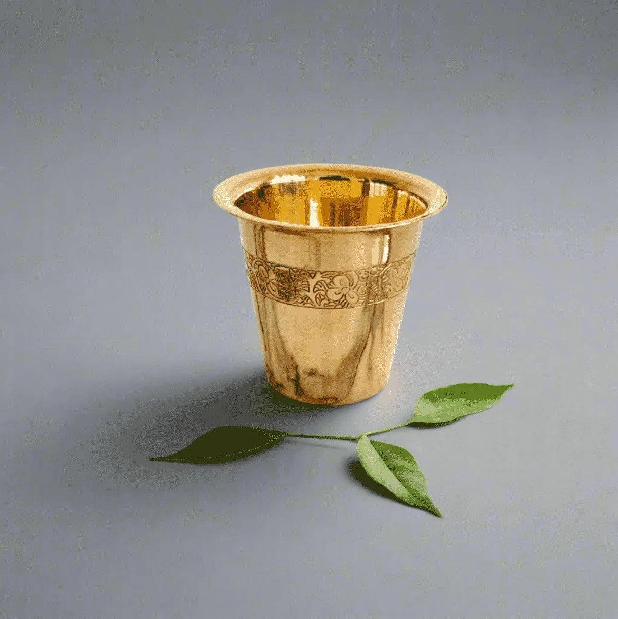 Handmade Brass Etched Tea Glass - Elegant Traditional Design for Hot & Iced Tea - Perfect for Home, Office & Gifting