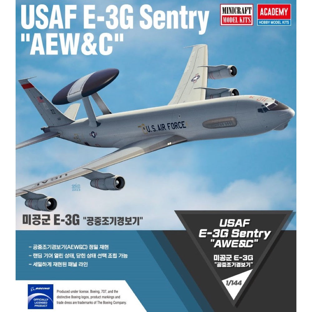 1/144 Scale USAF Boeing E-3G AEW&C Sentry AWACS Aircraft Model - Academy 12629 - Perfect for Collectors, Military Enthusiasts & Model Builders