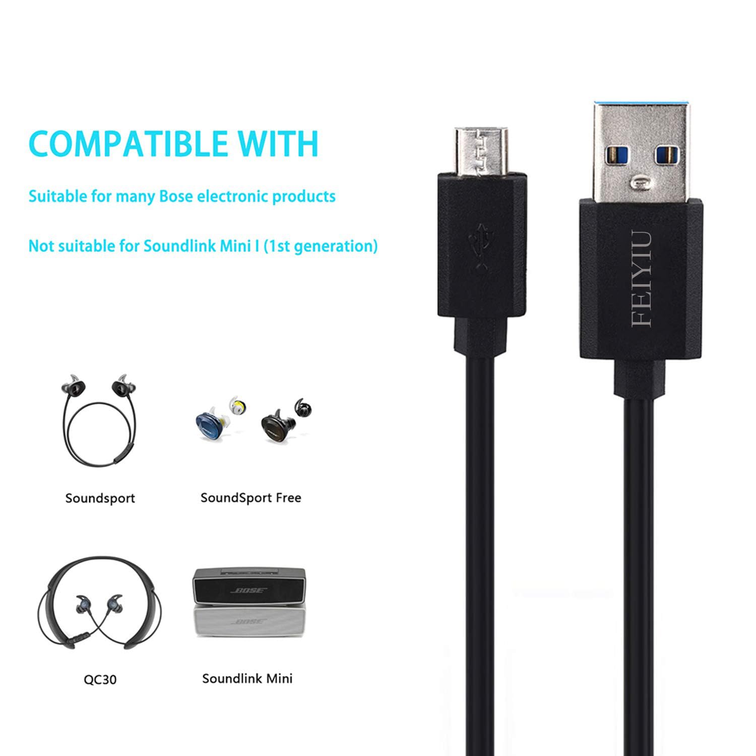 Fast Charging Micro-USB Cable 5ft - High-Speed Charger Cord for Wireless Bluetooth Speakers, Headphones, Headsets & Earphones (Black & Blue) | Perfect for Home, Office & Travel Use