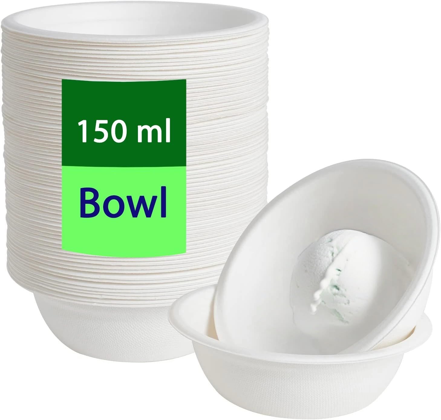 Eco-Friendly Biodegradable Sugarcane Paper Bowls - 150ml Round Disposable Bowls, 50 Pack | Sterilized & Compostable | Perfect for Parties, Picnics, Takeout & Home Use