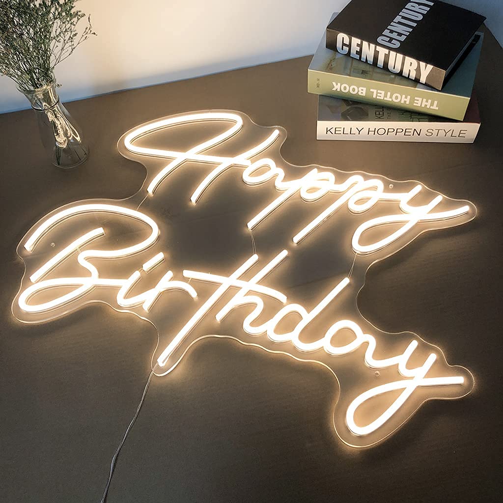 28 Inch Large Happy Birthday LED Neon Sign - Personalized Warm White Neon Light for Birthday Party, Wall Decoration, Bar, Rave, Home Decor & Christmas Gift - Perfect for Bedroom, Living Room, Game Room & Special Events