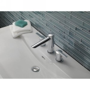 Delta 3561-MPU-DST Compel Widespread Bathroom Faucet with Metal Pop-Up Drain - Chrome Finish for Modern Vanity Sinks, Perfect for Master Bathrooms & Guest Suites