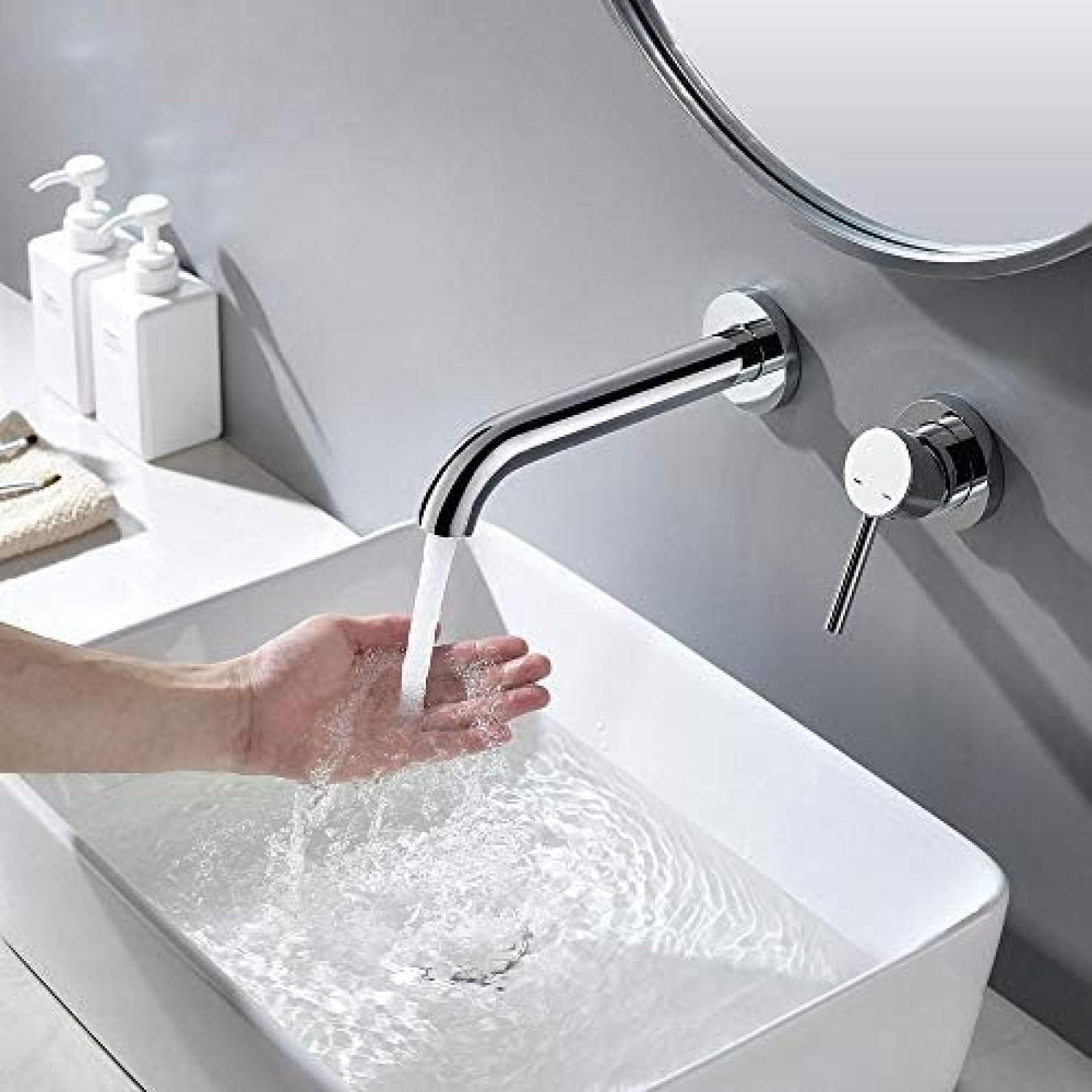 CRJUS Chrome Wall Mounted Brass Single Handle Bathroom Faucet - Hot & Cold Water Mixer Tap for Contemporary Wash Basin | Perfect for Modern Bathrooms & Powder Rooms