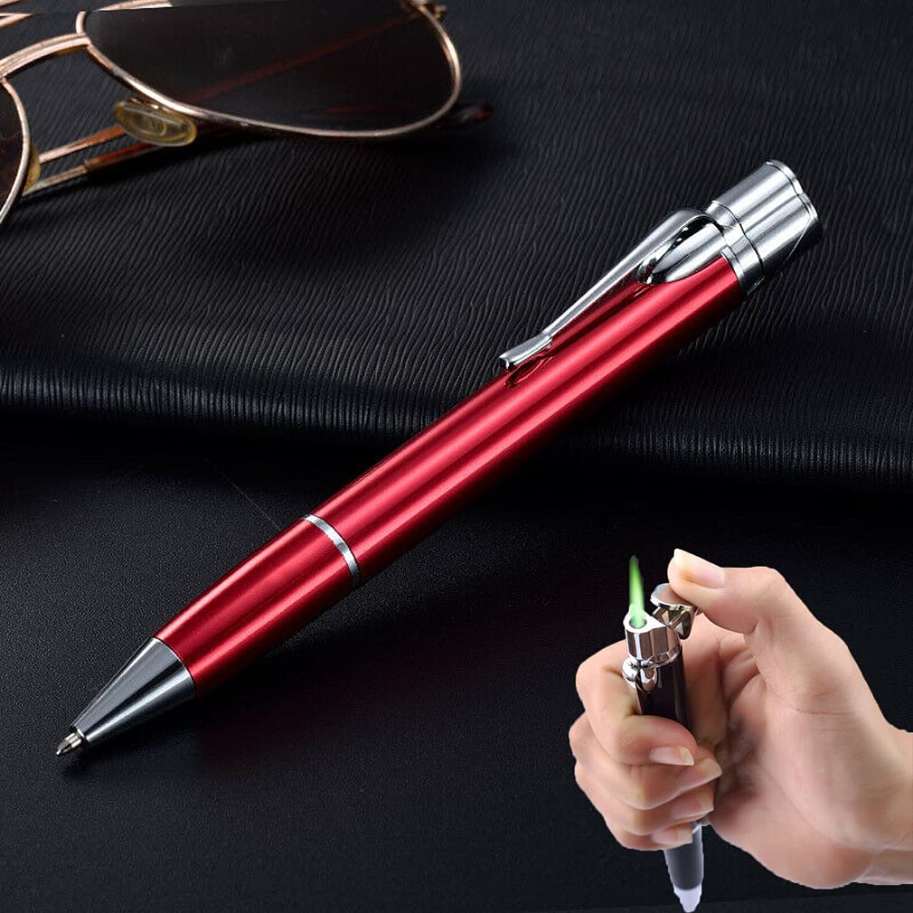 KWWA Windproof Pen Lighter - Refillable Butane Torch with Green Flame, Portable Metal Flint Lighter for Camping, Hiking, Survival & Tactical Use | Waterproof & Durable Design (Red) - Perfect for Outdoor Adventures, Emergency Kits & Everyday Carry