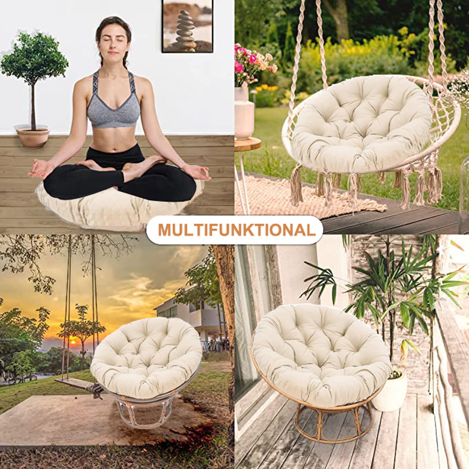 Thick Papasan Chair Cushion Pad - 4XL Beige Replacement Cushion for Egg Chairs, Saucer Chairs, Rattan Swivel Chairs & Swing Chairs | Indoor & Outdoor Use | Perfect for Patio, Garden, Sunroom & Living Room Relaxation
