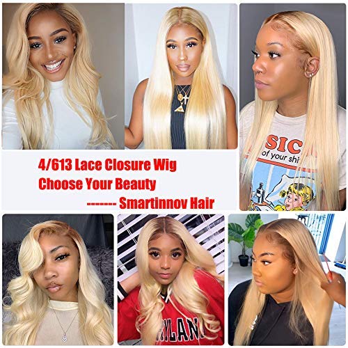 24 Inches Long #4/613 Blonde Ombre Human Hair Wig with 4x4 Lace Closure - Dark Brown Roots, 150% Density, Pre-Plucked Straight Brazilian Virgin Hair for Women | Can Be Curled or Styled for Daily Wear, Parties & Special Occasions