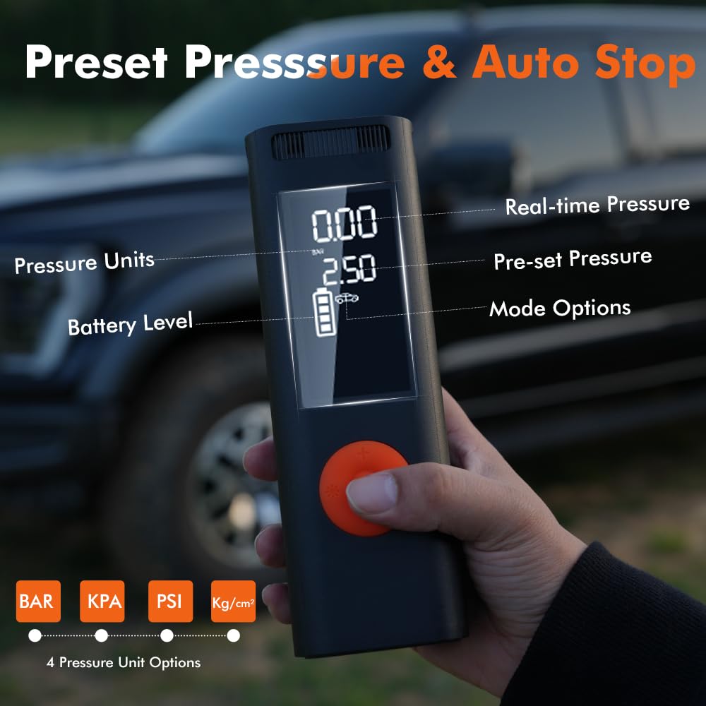 ZETTA 1024 Portable Air Compressor - 150 PSI Electric Tire Inflator for Car, Motorcycle & Balls | Fast Inflation with LED Light & 5 Nozzles | Perfect for Road Trips, Camping & Emergency Tire Repair