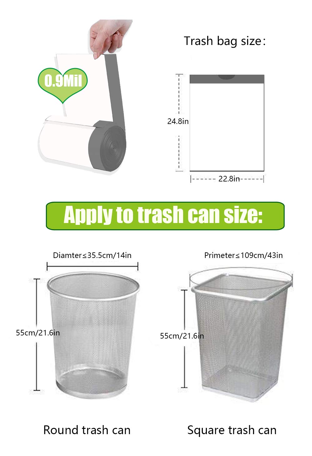 Besli 10 Gallon Drawstring Trash Bags - 0.9 Mil Thick, 90 Count - Heavy Duty Garbage Can Liners for Kitchen, Bathroom & Office Waste Disposal