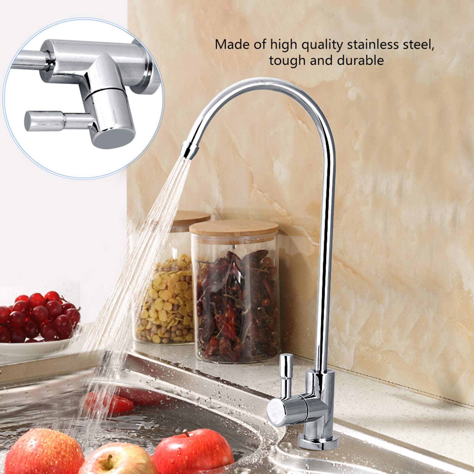 1/4'' Zinc Alloy Kitchen Sink Water Filter Faucet Tap Chrome RO Reverse Osmosis Drinking Water Filter for Cooking, Cleaning, and Hydration