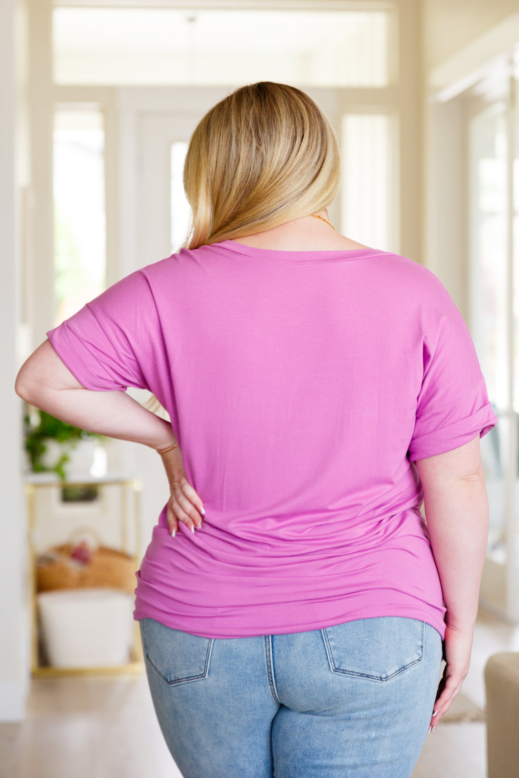 Absolute Favorite V Neck Top in Orchid - Women's Flattering Casual Blouse for Work & Date Night