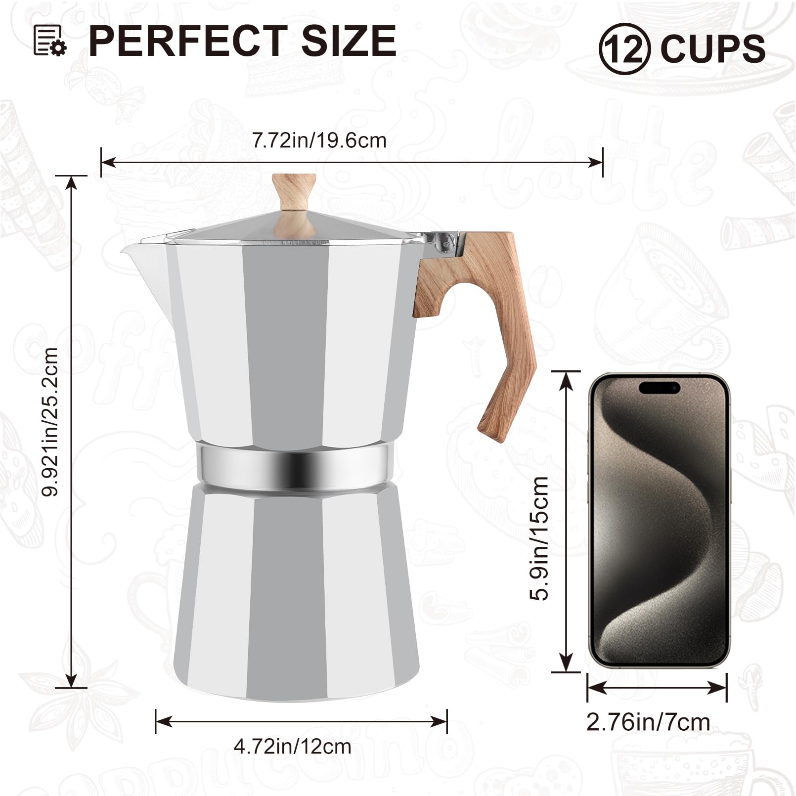 Wedrink 12-Cup Stovetop Espresso Maker - Italian Moka Pot, Aluminum Coffee Percolator for Camping & Home Use - Perfect for Cuban Coffee & Espresso Brewing