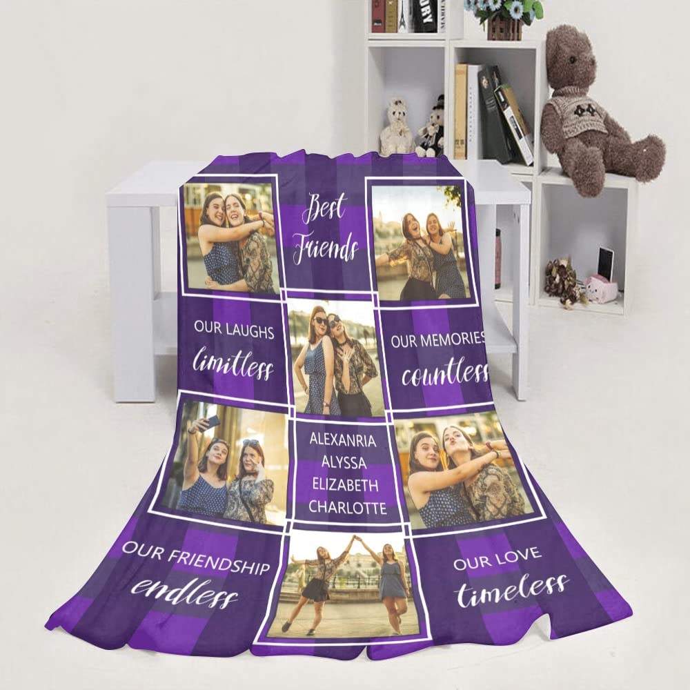 Custom Friendship Photo Blanket - Personalized Best Friend Gift with Inspirational Words - Birthday Present for Women & Teen Girls - Perfect for Cozy Nights, Dorm Room Decor, and Anniversary Celebrations