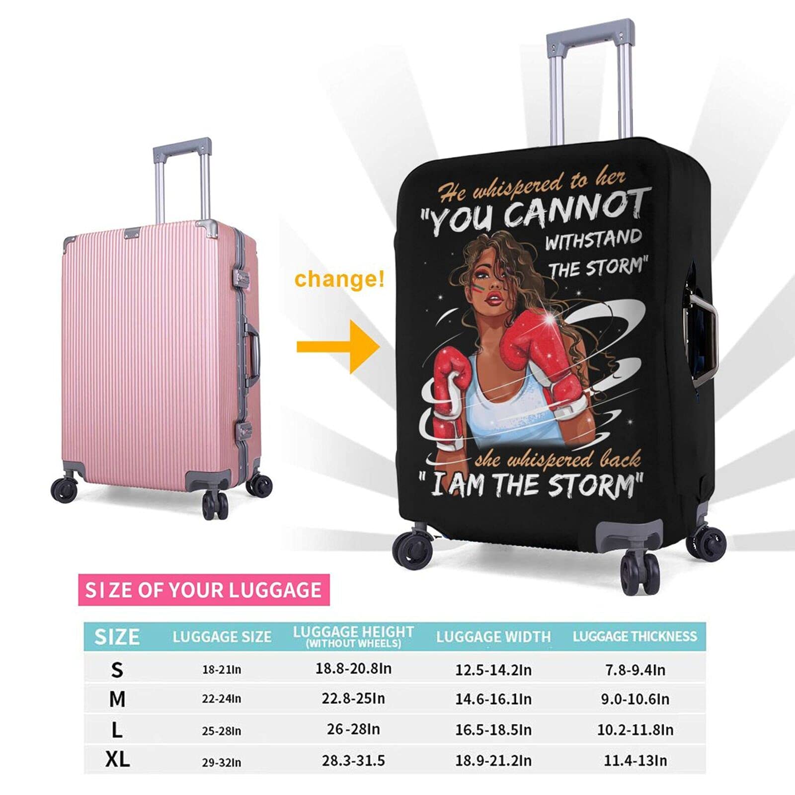 African American Girl Elastic Luggage Cover - Washable Travel Suitcase Protector with Concealed Zipper for 18-32 Inch Bags (XL Fits 29-32 Inch) - Perfect for Airplane, Train & Vacation Travel